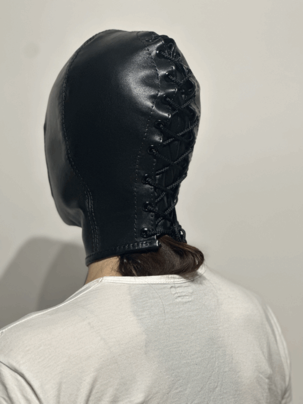 Leather Open Face Bondage Hood with Lacing - Image 2