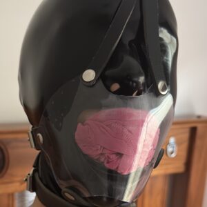 Clear PVC panel gag with leather straps